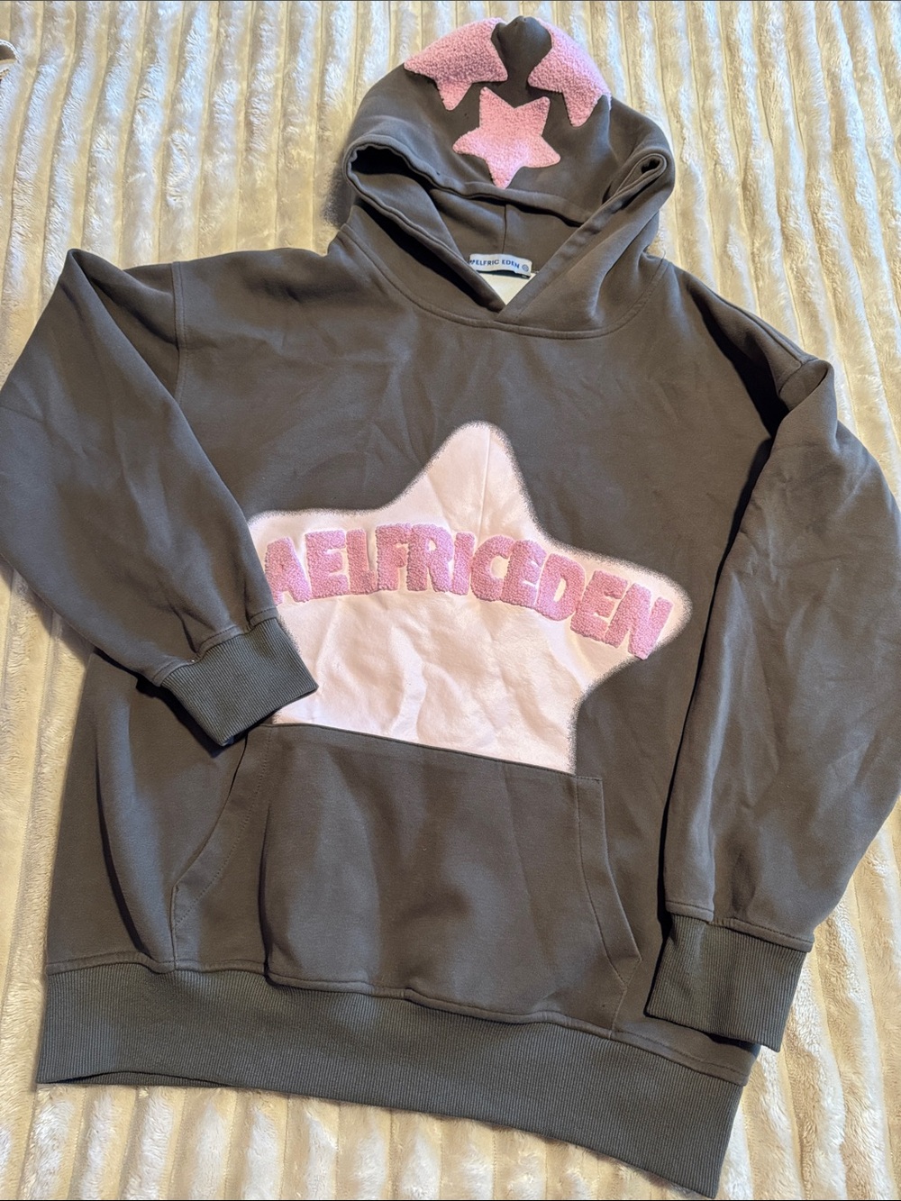 Aelfric Eden Charcoal Hoodie with Pink Star Appliqué